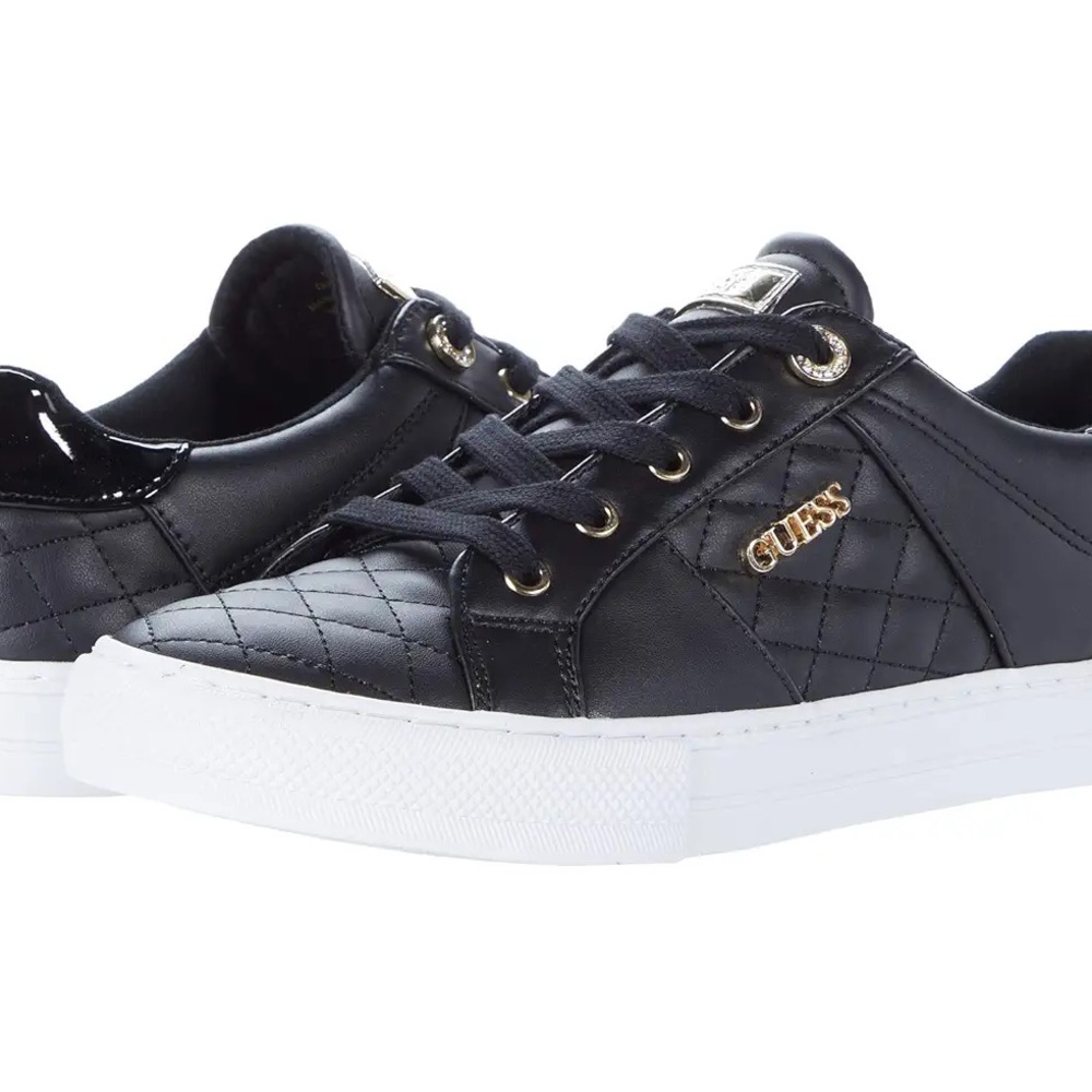 GUESS Loven Black Quilted Sneakers with Gold Hardware - 6M - NWT